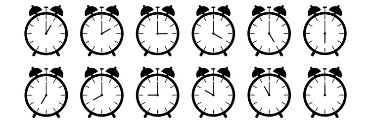 horizontal set of analog alarm clock icon vector image