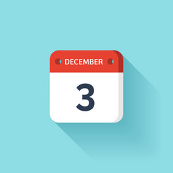 December 3 isometric calendar icon with shadow vector