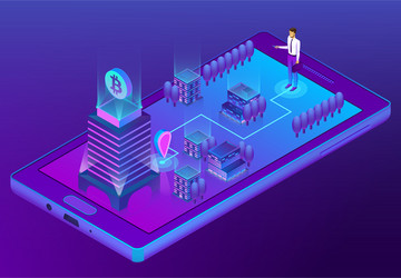 3d isometric concept with bitcoin mining vector