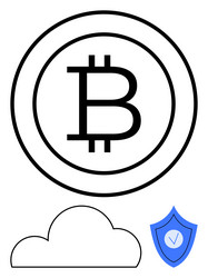 bitcoin symbol inside circle with cloud and shield vector image