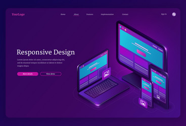 responsive design isometric landing user interface vector