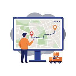 a man analyzing digital map on large screen vector image