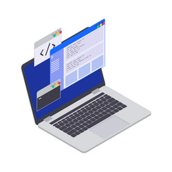 laptop coding isometric composition vector image