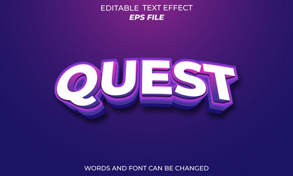 quest text effect font editable typography 3d vector image