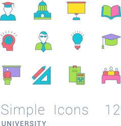 set simple line icons university vector