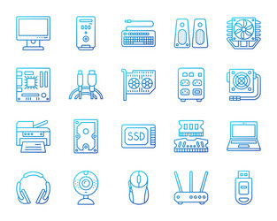 Computer simple color line icons set vector