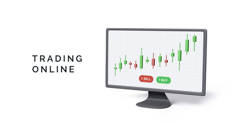 Pc monitor with candlestick chart on screen in 3d vector