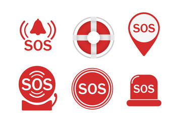 Set different sos simple icon flat vector