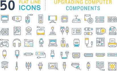 set line icons upgrading computer components vector