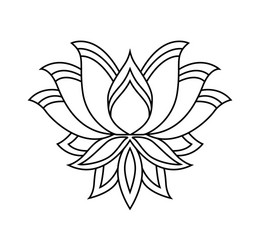 Lotus icon monochrome blooming flower hand drawn vector