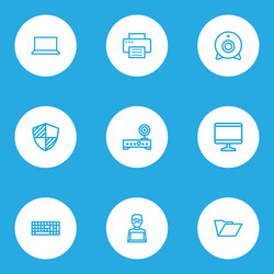 computer icons line style set with folder vector image