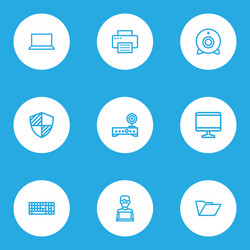 Computer icons line style set with folder vector