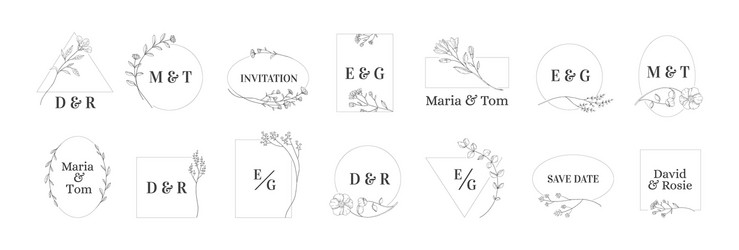 Wedding logo flower monogram leaves wreath Vector Image