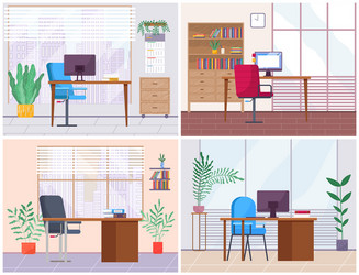 A set empty office workplace interior design vector