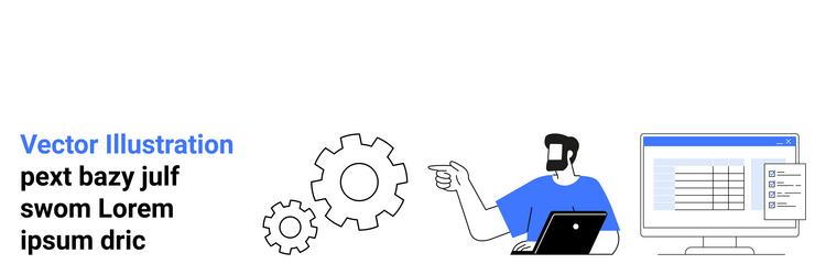 developer using laptop and pointing at digital vector image