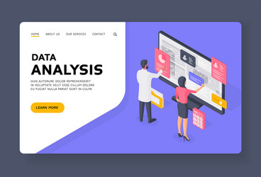 office workers analyzing data on computer banner vector image