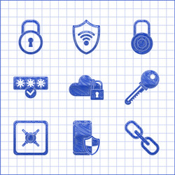 set cloud computing lock smartphone with security vector image