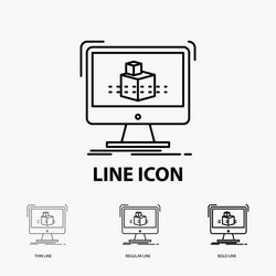 3d cube dimensional modelling sketch icon in thin vector image