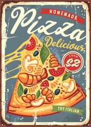 Retro Pizza Slice Sign Vector Image