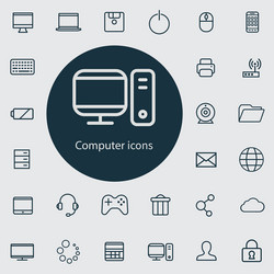 Computer outline thin flat digital icon set vector