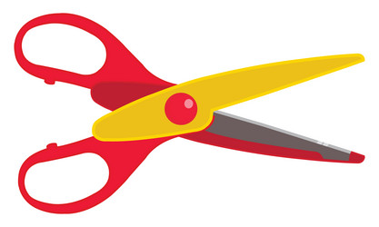 red and yellow scissors on a white background vector