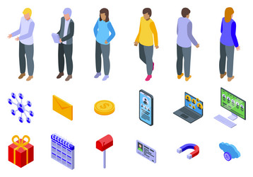 referral network icons set people networking vector image