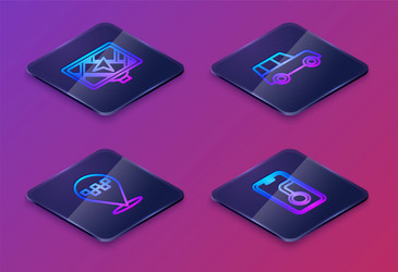set isometric line gps device with map location vector image