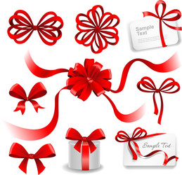 set of red gift bows with ribbons vector