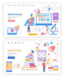 online course and library with free access set vector image