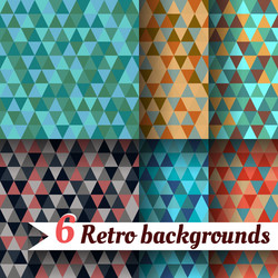 Retro backgrounds with triangle set of 6 items vector