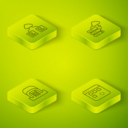 set isometric line network cloud connection vector image