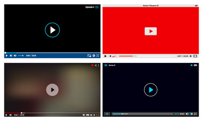 video player broadcast app interface frames vector