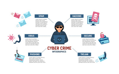 cyber crime infographic hacker at the computer vector image