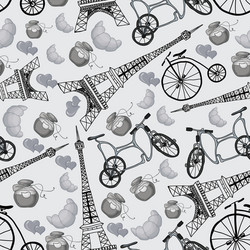 Pattern with the eiffel tower and bicycles vector