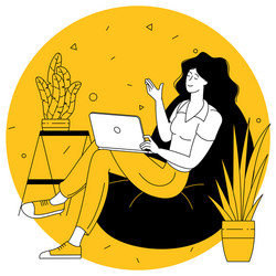 woman with a laptop on sofa vector