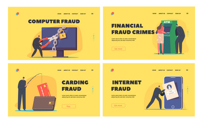 hacker cyber crimes landing page template set vector