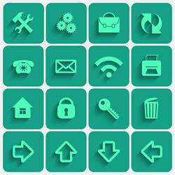 Set of greensea flat style square buttons vector