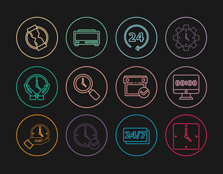 set line clock on monitor 24 hours magnifying vector image