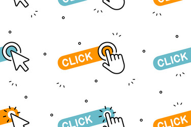 seamless pattern with hand cursor and icons vector image