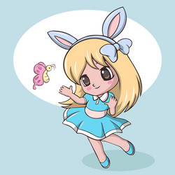 cartoon cute little girl with bunny ears and butte vector