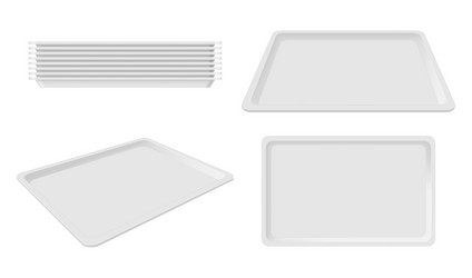 plastic empty white tray set blank takeout vector