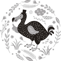 Monochrome dodo extinct bird sketch Royalty Free Vector