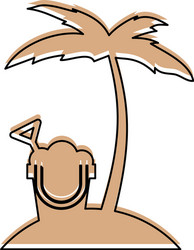 Tree palm beach with sand bucket vector