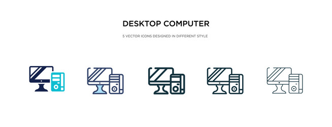 Desktop computer icon in different style two vector