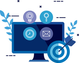 desktop computer with set icons and target vector image