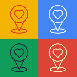 pop art line map pointer with heart icon isolated vector image