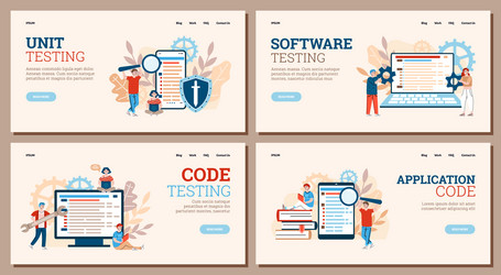 Code testing banners set for software programing vector
