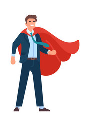 Man in suit and red cape standing strong pose vector