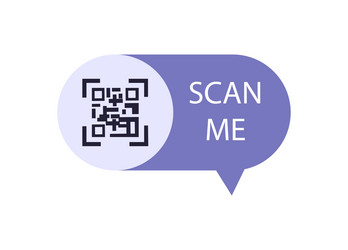 purple sticker with qr code and scan me text vector