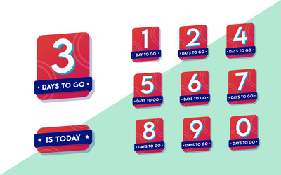 flat design days to go numbers for print or web vector image